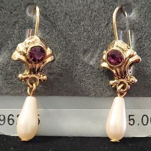 1928 Earrings- Purple Gem and Pearl